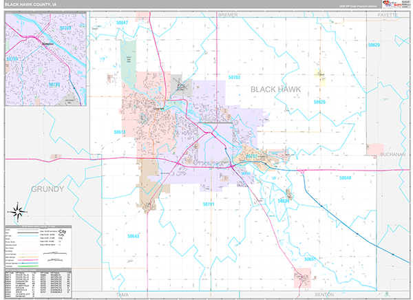 Black Hawk County, IA Wall Map